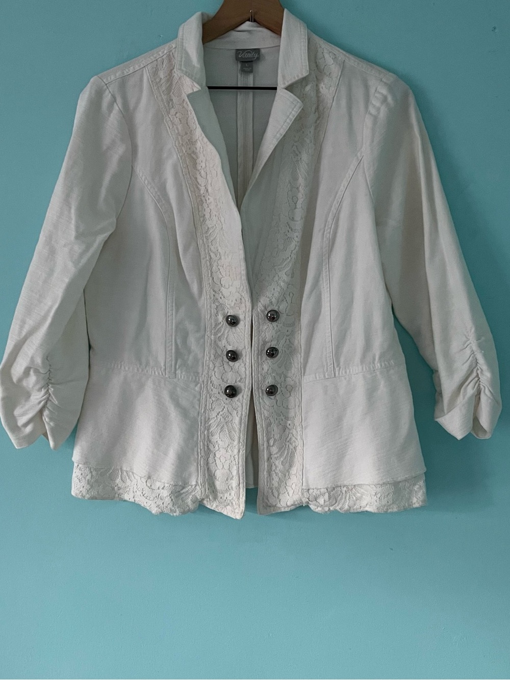 Vanity Vintage Military Peplum Band Blazer L Crochet Victorian Ruched Steampunk
